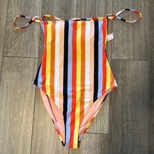 Multicolored striped one piece bathing suit